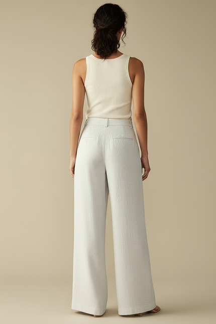 Pantalon Beige Lin Ample Taille Haute Fluide - vue 2