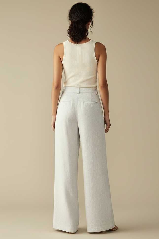 Pantalon Beige Lin Ample Taille Haute Fluide - vue 2