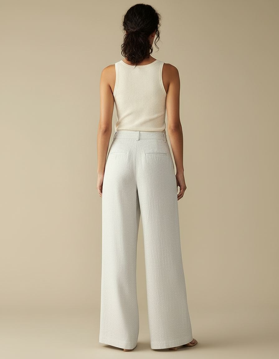 Pantalon Beige Lin Ample Taille Haute Fluide - vue 2