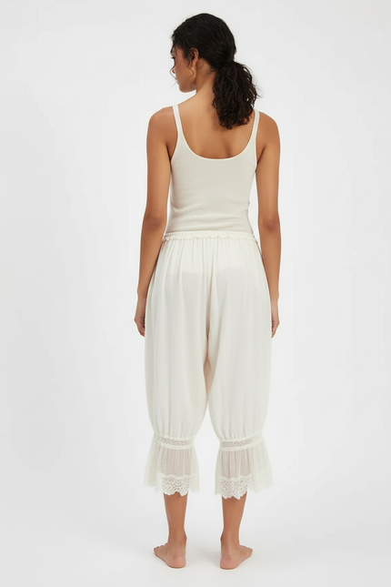 Pantalon Beige Ample Fluide Dentelle Femme - Viscose - vue 2