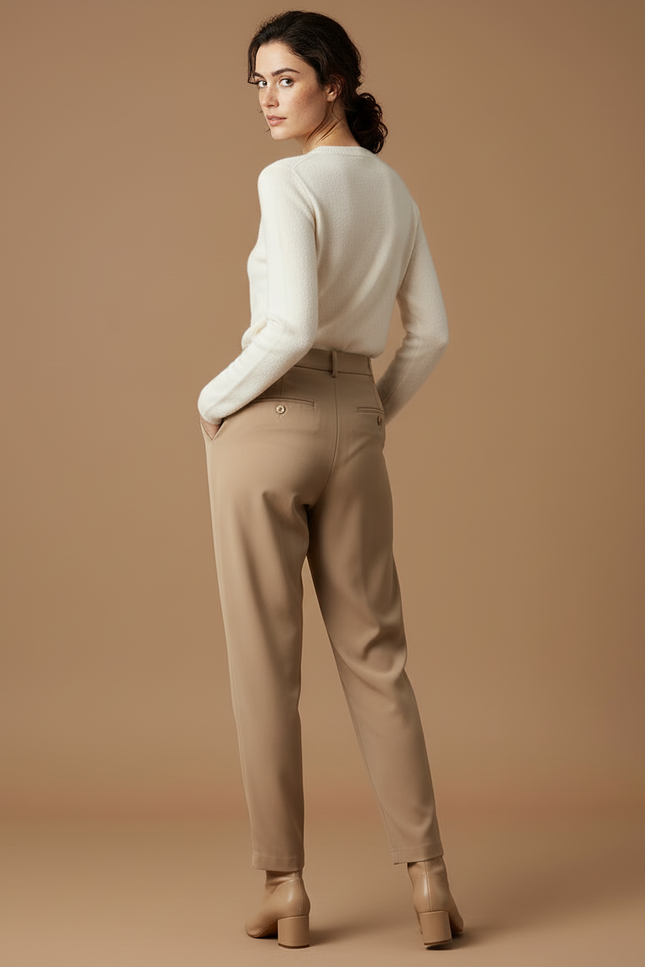 Pantalon Beige Plissé Droit Élégant Femme - Polyester - vue 2