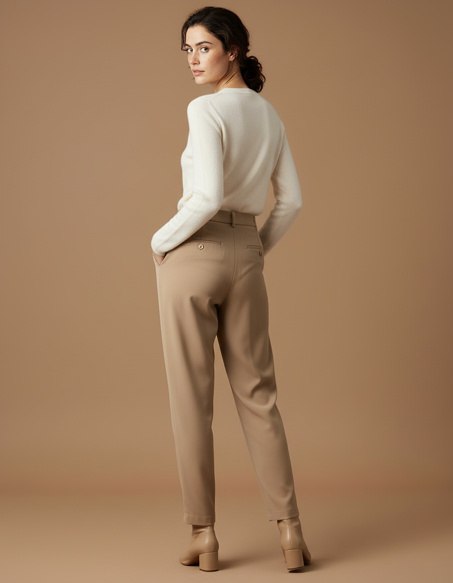 Pantalon Beige Plissé Droit Élégant Femme - Polyester - vue 2