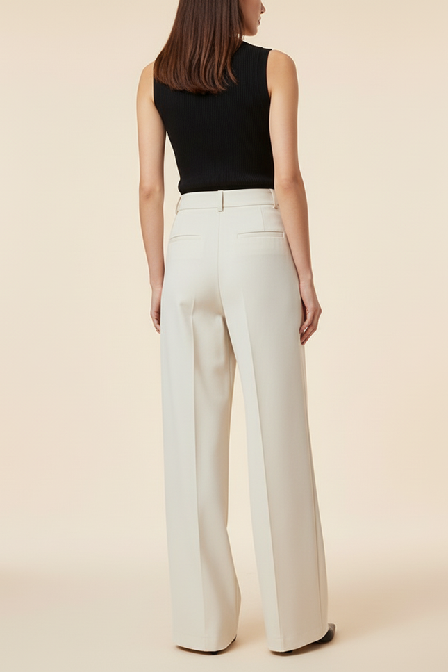 Pantalon Beige Ample Taille Haute Élégant Fluide - Viscose - vue 2