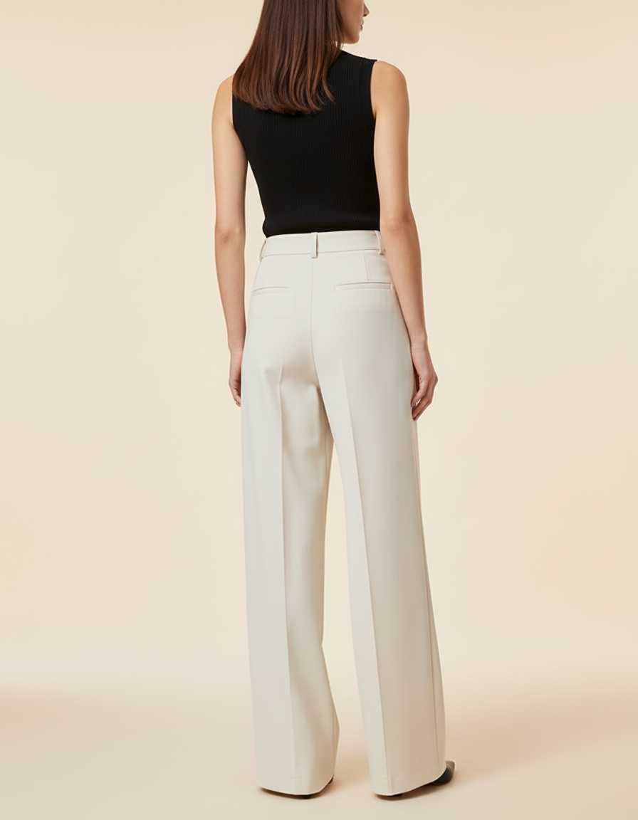 Pantalon Beige Ample Taille Haute Élégant Fluide - Viscose - vue 2