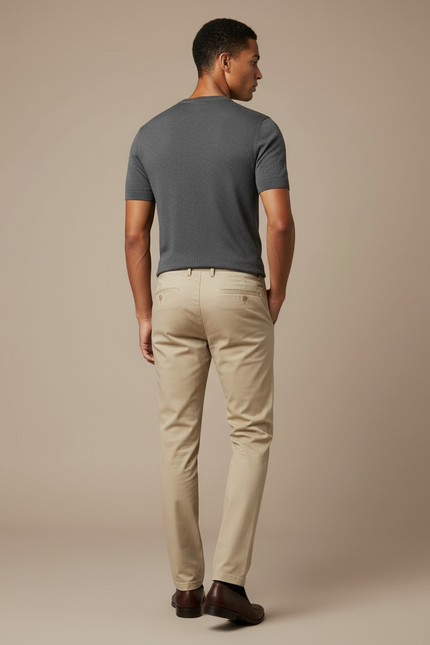 Pantalon Beige Coton Slim Élégant Homme - vue 2