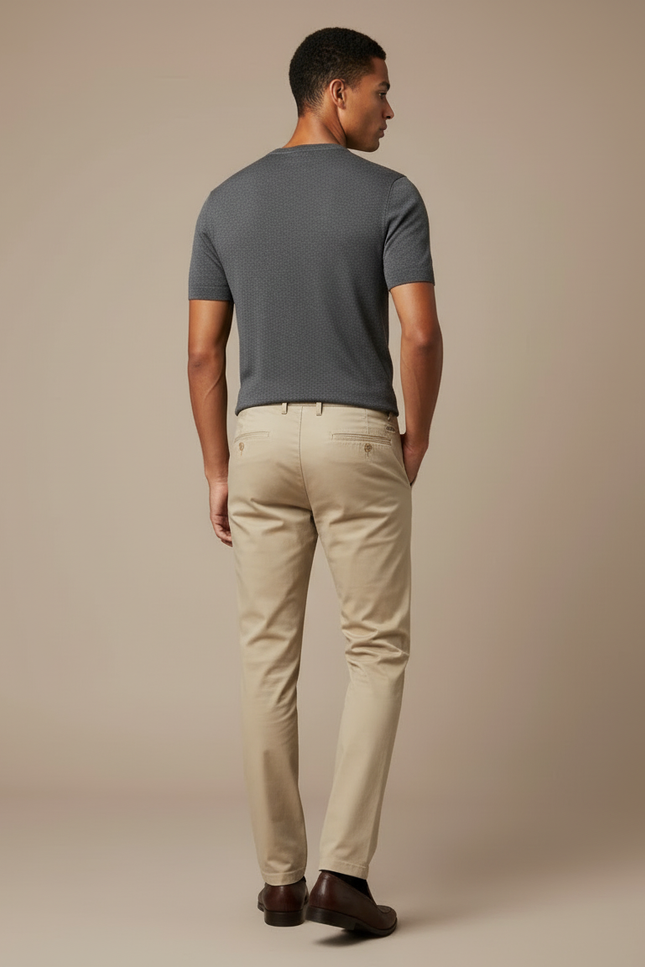 Pantalon Beige Coton Slim Élégant Homme - vue 2