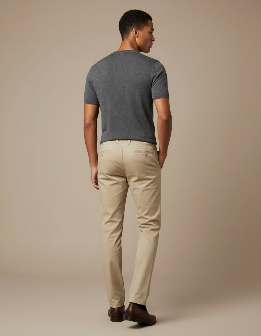 Pantalon Beige Coton Slim Élégant Homme - vue 2