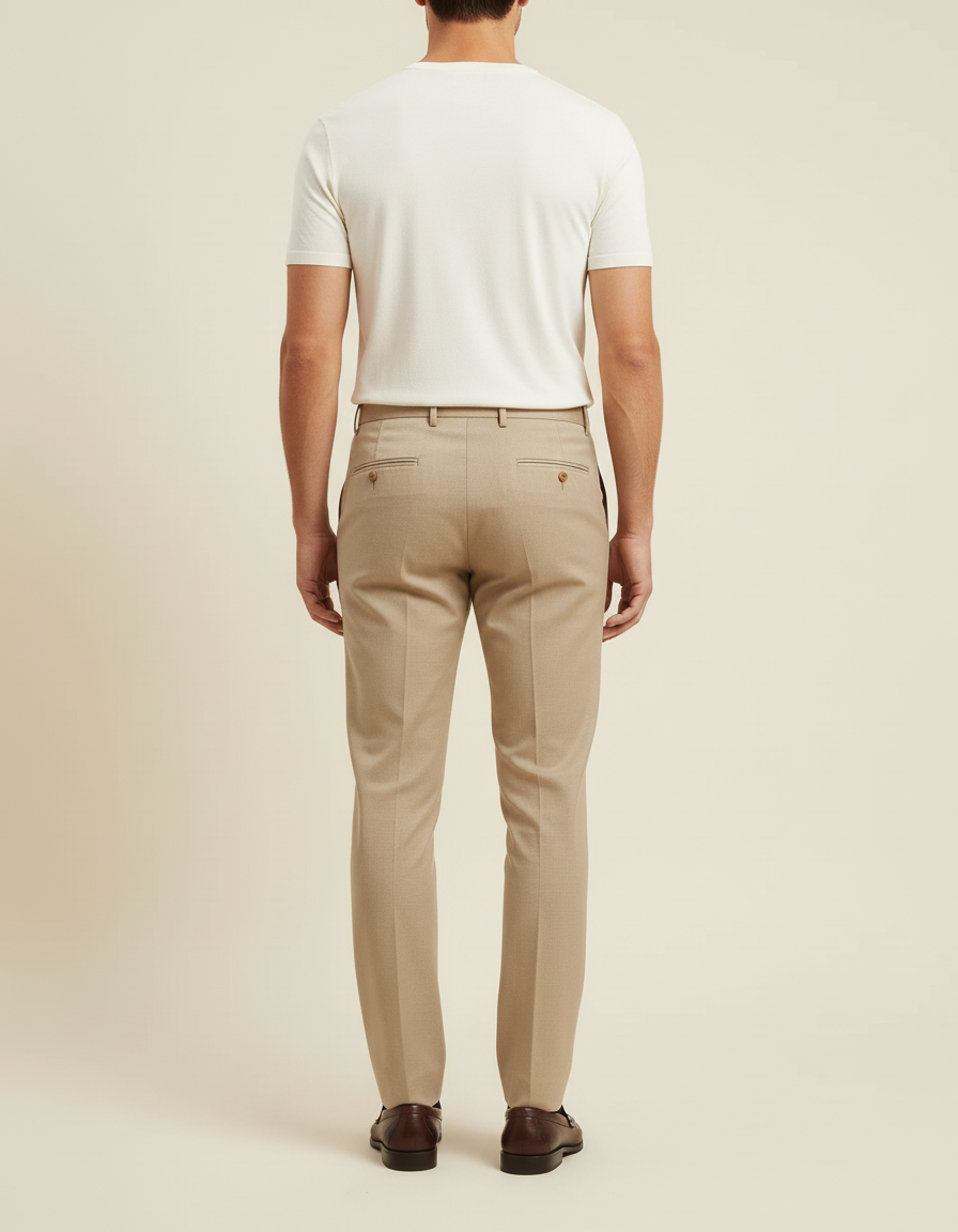 Pantalon Beige Habillé Droit Classique Homme Élégant - Gabardine - vue 2