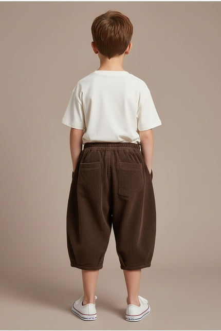 Pantalon Beige Côtelé Ample Enfant Doux Hiver - Marron Cordé - vue 2