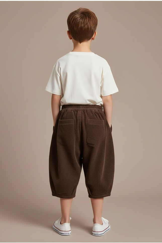 Pantalon Beige Côtelé Ample Enfant Doux Hiver - Marron Cordé - vue 2