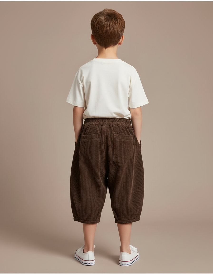Pantalon Beige Côtelé Ample Enfant Doux Hiver - Marron Cordé - vue 2