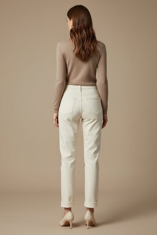 Pantalon Beige Écru Droit Décontracté Femme Élégant - Jean - vue 2