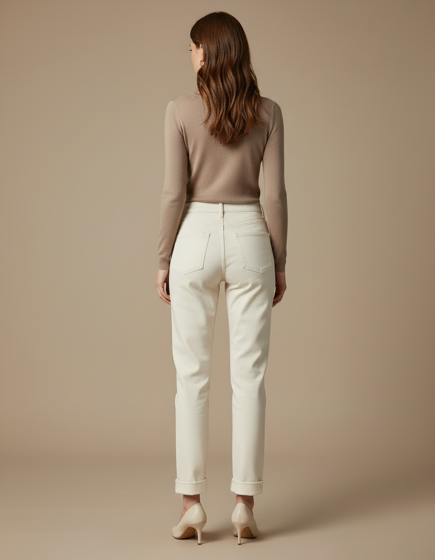 Pantalon Beige Écru Droit Décontracté Femme Élégant - Jean - vue 2