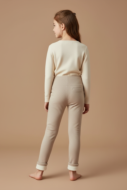 Pantalon Beige Fille Doublé Polaire Hiver Chaud - Molleton - vue 2