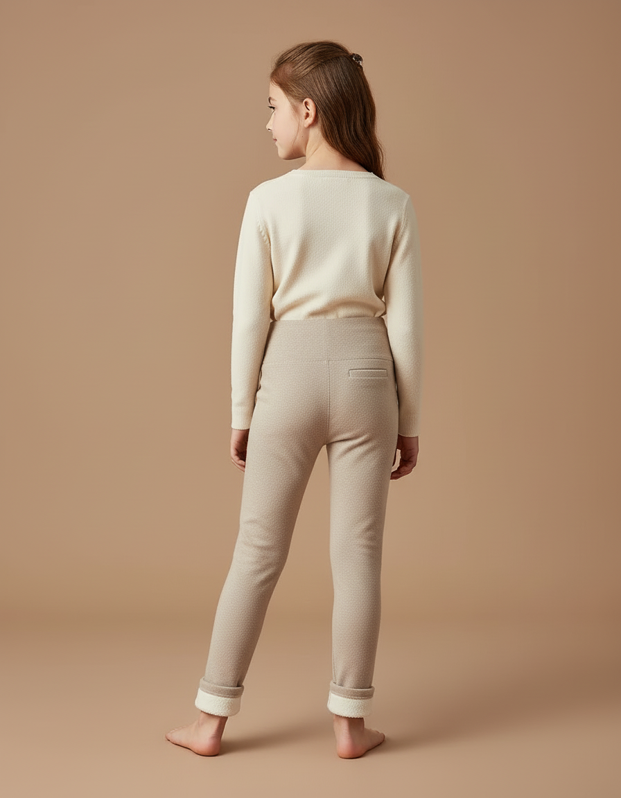 Pantalon Beige Fille Doublé Polaire Hiver Chaud - Molleton - vue 2