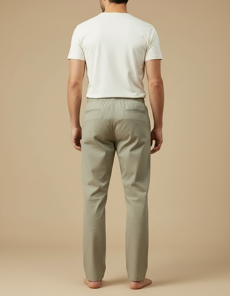 Pantalon Beige Homme Décontracté Coton Droit Lâche - Kaki - vue 2