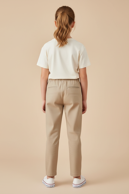 Pantalon Beige Coton Décontracté Fille Cheville Élastique - vue 2