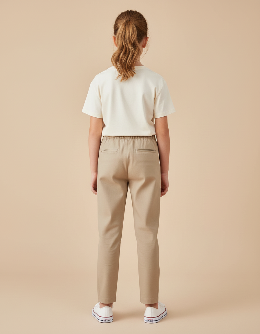 Pantalon Beige Coton Décontracté Fille Cheville Élastique - vue 2