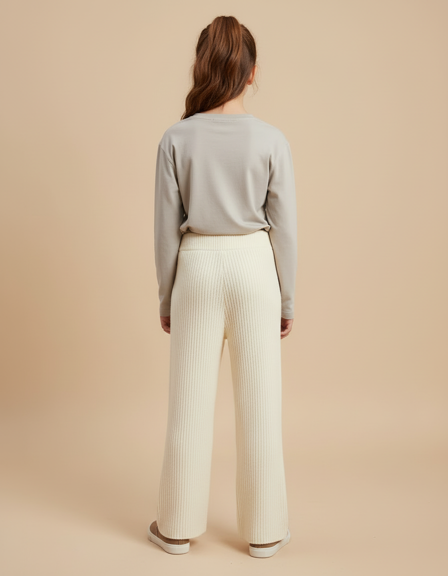 Pantalon Beige Tricoté Côtelé Ample Confortable - Maille - vue 2