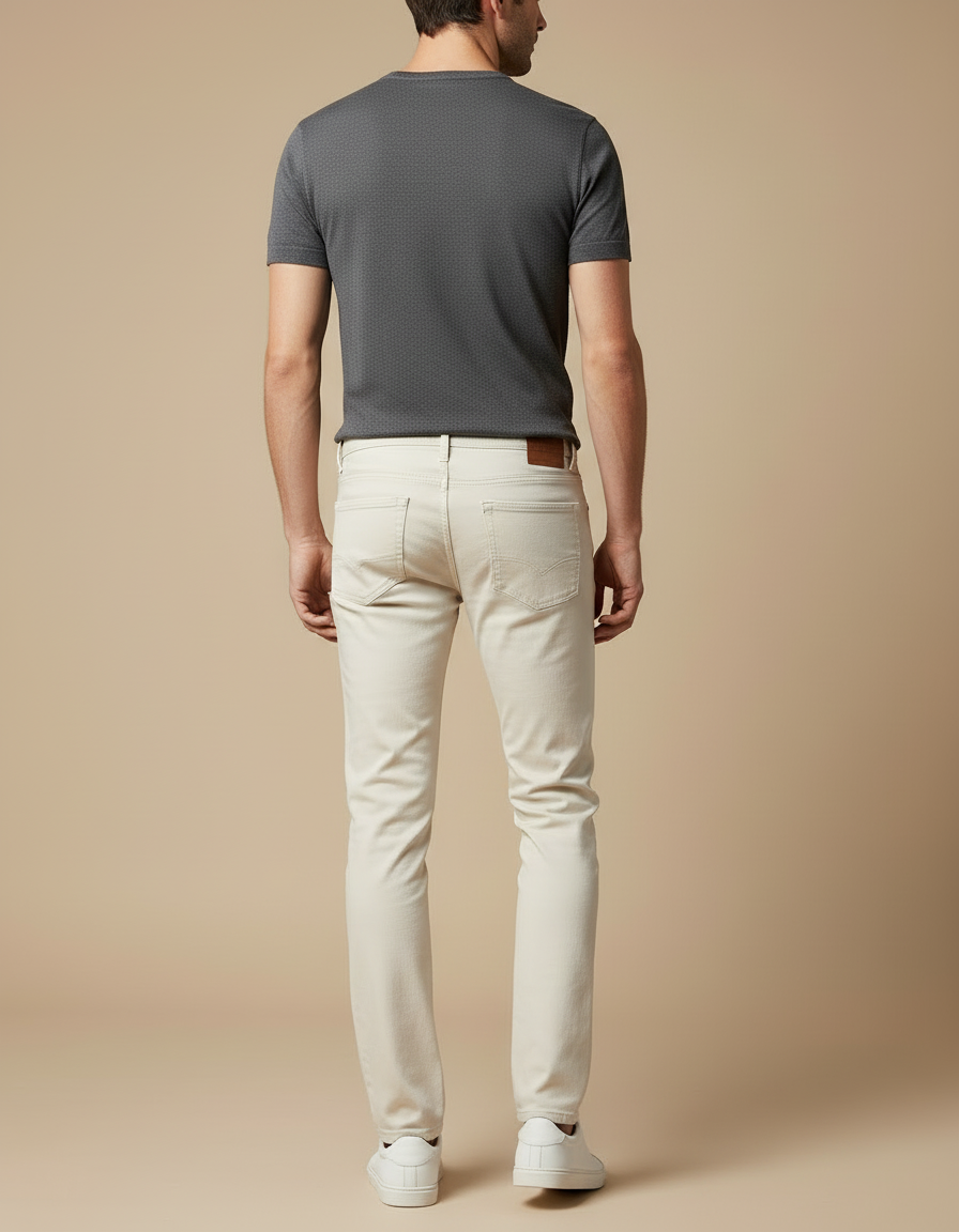 Pantalon Beige Coton Slim Fit Décontracté Homme - vue 2