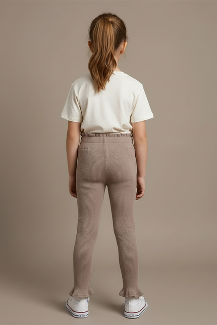Pantalon Beige Côtelé Tricoté Volants Confortable Fille - Maille - vue 2