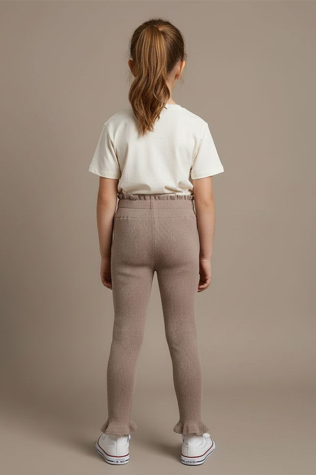 Pantalon Beige Côtelé Tricoté Volants Confortable Fille - Maille - vue 2