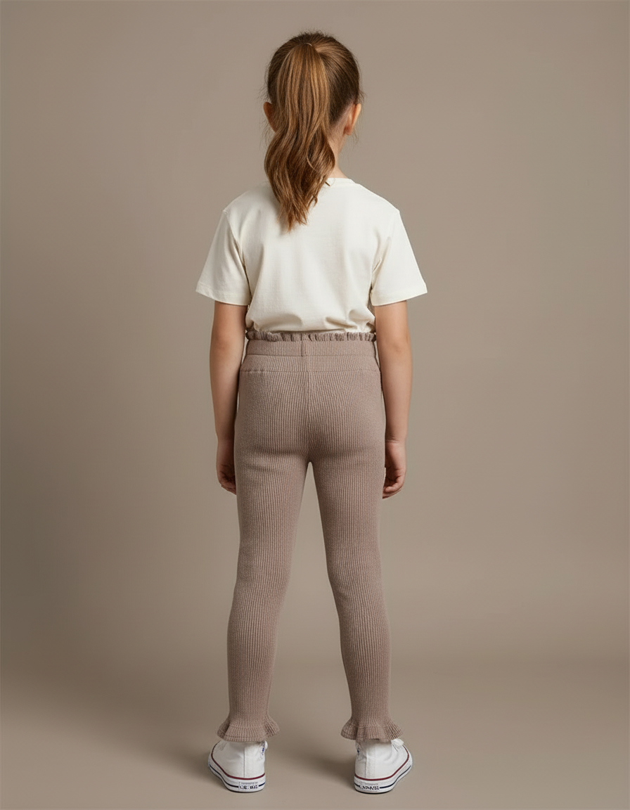 Pantalon Beige Côtelé Tricoté Volants Confortable Fille - Maille - vue 2