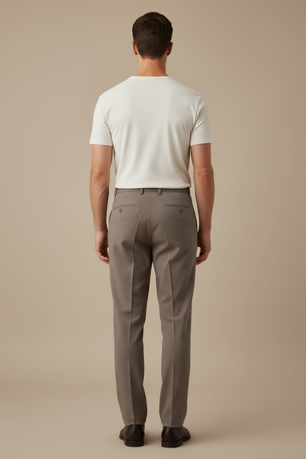 Pantalon Beige Droit Plissé Élégant Coton Homme - Gris - vue 2