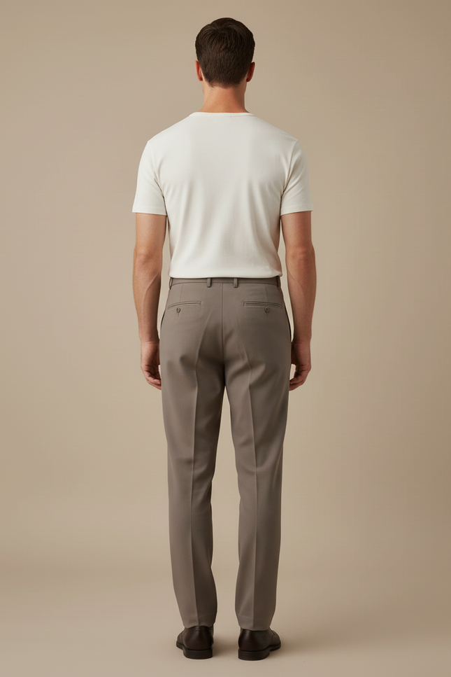 Pantalon Beige Droit Plissé Élégant Coton Homme - Gris - vue 2