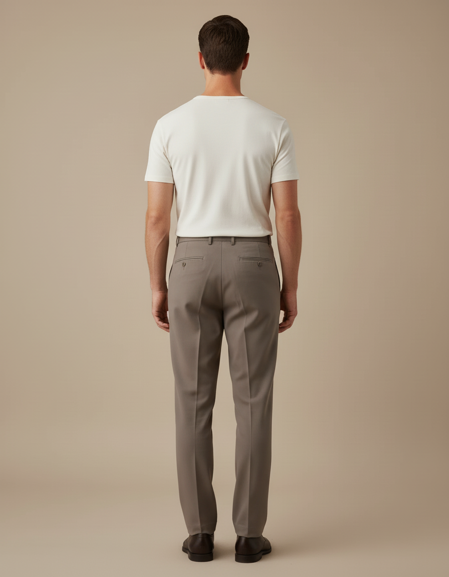 Pantalon Beige Droit Plissé Élégant Coton Homme - Gris - vue 2