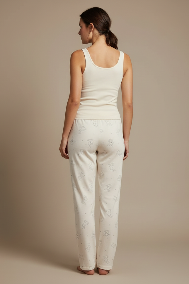 Pantalon Beige Coton Droit Imprimé Mignon Décontracté - Molleton - vue 2