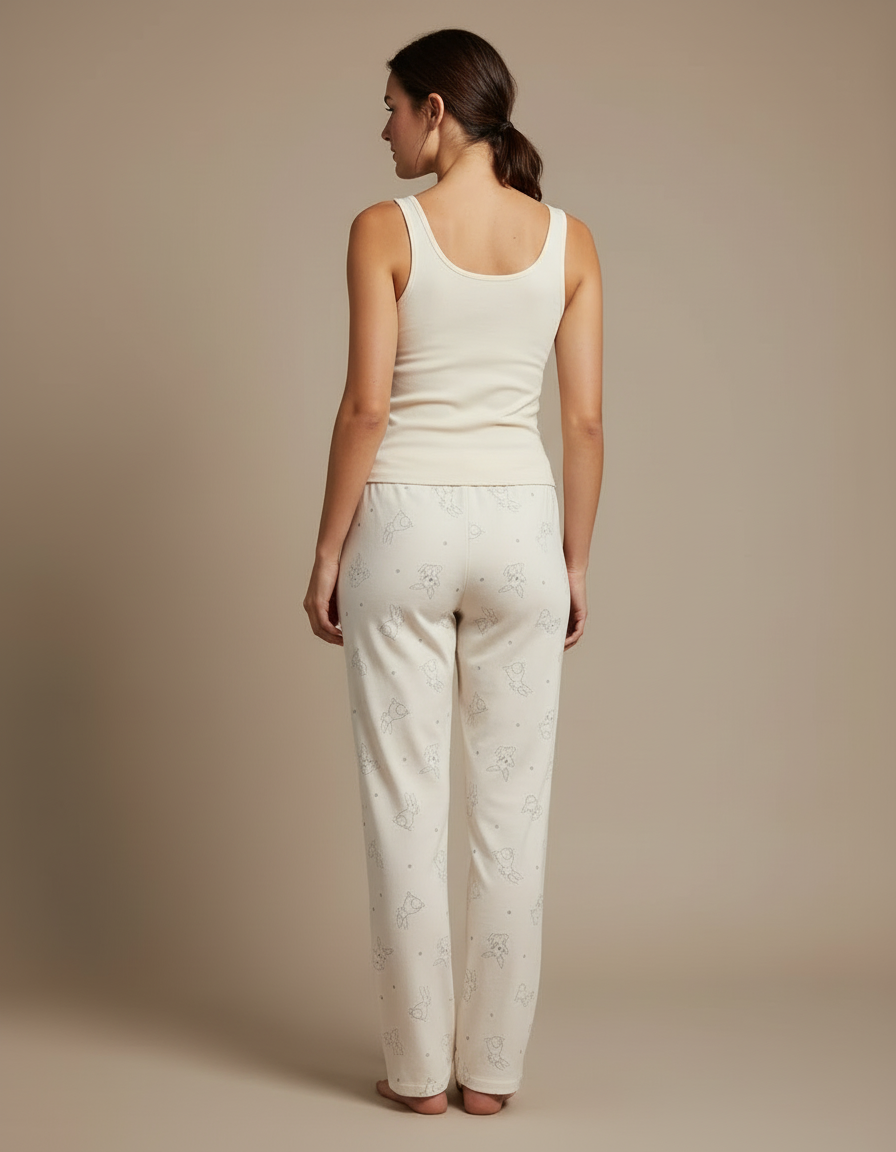 Pantalon Beige Coton Droit Imprimé Mignon Décontracté - Molleton - vue 2