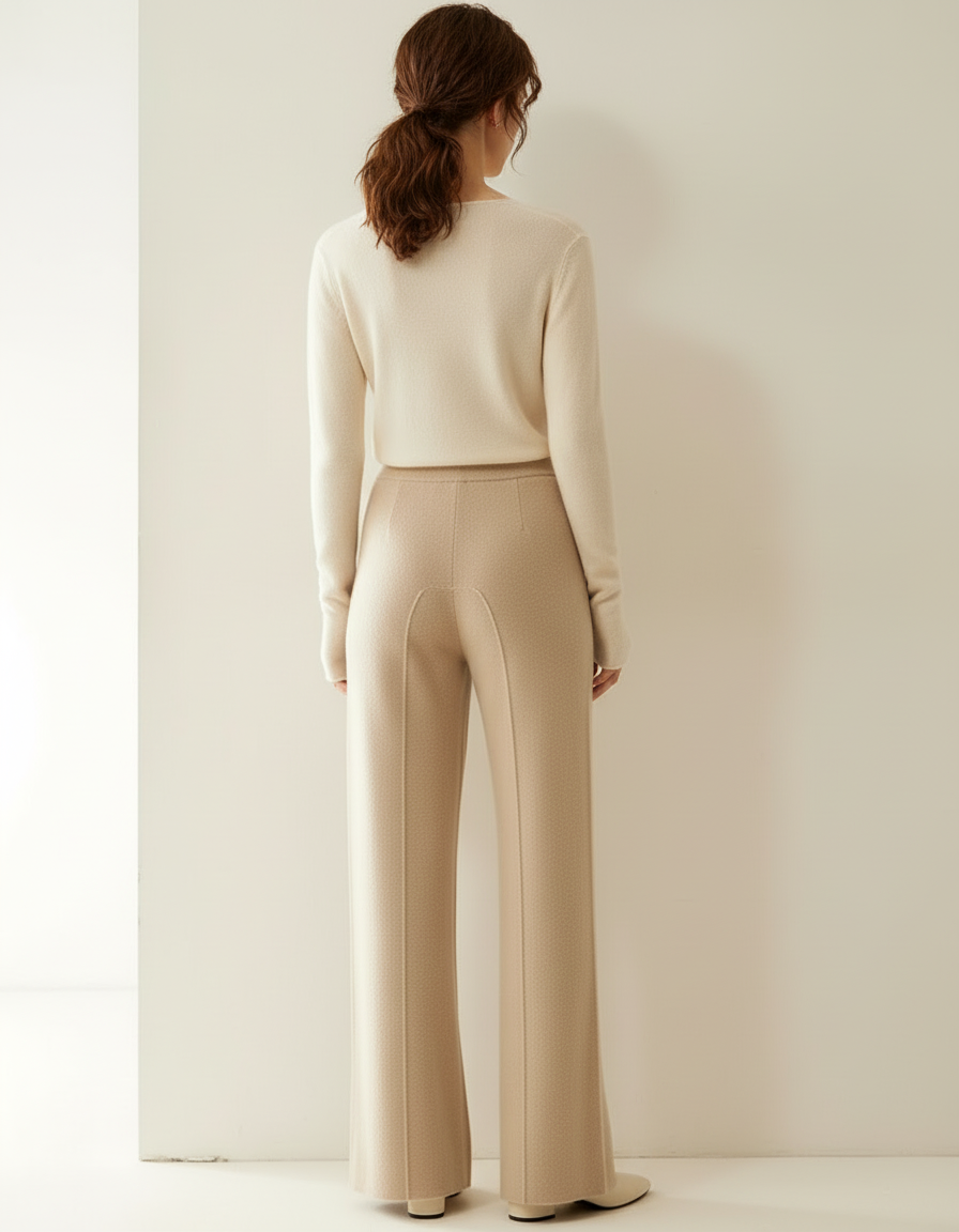 Pantalon Beige Cachemire Ample Confortable Chaud Élégant - Maille - vue 2