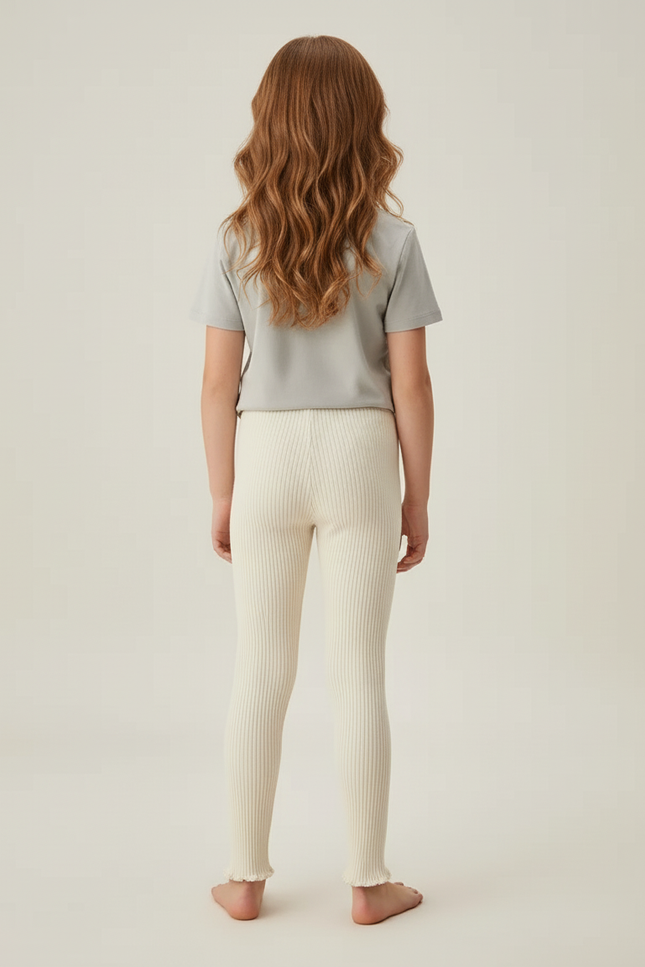 Pantalon Beige Côtelé Fille Confortable Élastique - Maille - vue 2