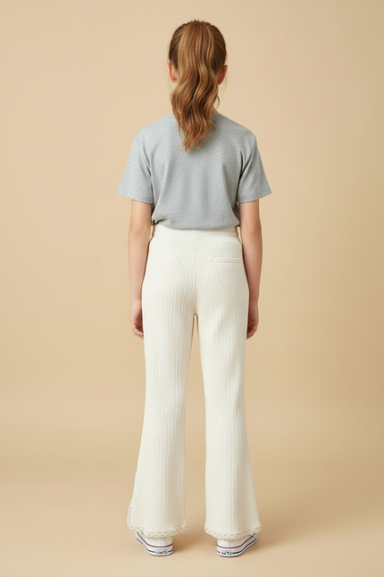 Pantalon Beige Côtelé Évasé Dentelle Fille - Cordé - vue 2
