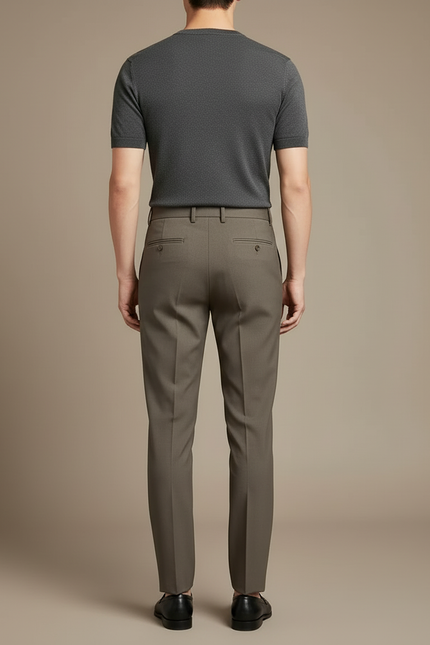 Pantalon Beige Plissé Slim Élégant Décontracté Homme - Kaki Gabardine - vue 2