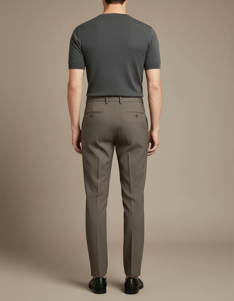 Pantalon Beige Plissé Slim Élégant Décontracté Homme - Kaki Gabardine - vue 2