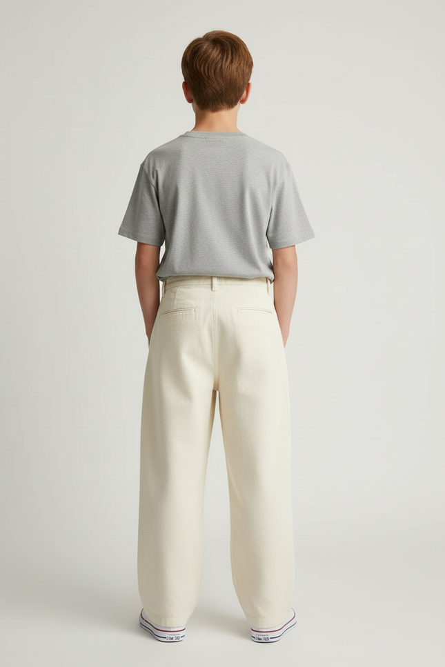 Pantalon Beige Plissé Ample Coton Enfant Décontracté - vue 2