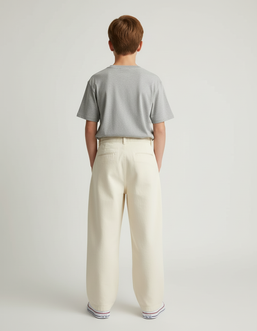 Pantalon Beige Plissé Ample Coton Enfant Décontracté - vue 2
