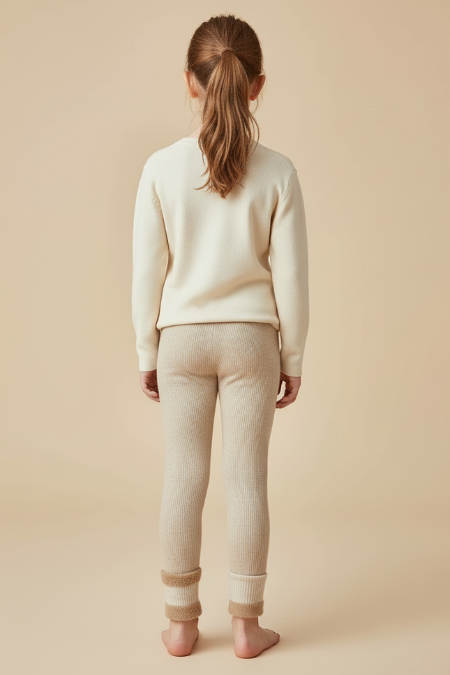 Pantalon Beige Côtelé Chaud Doux Enfant - Maille - vue 2