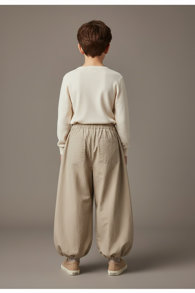 Pantalon Beige Ample Coton Élastique Garçon Décontracté - Gabardine - vue 2