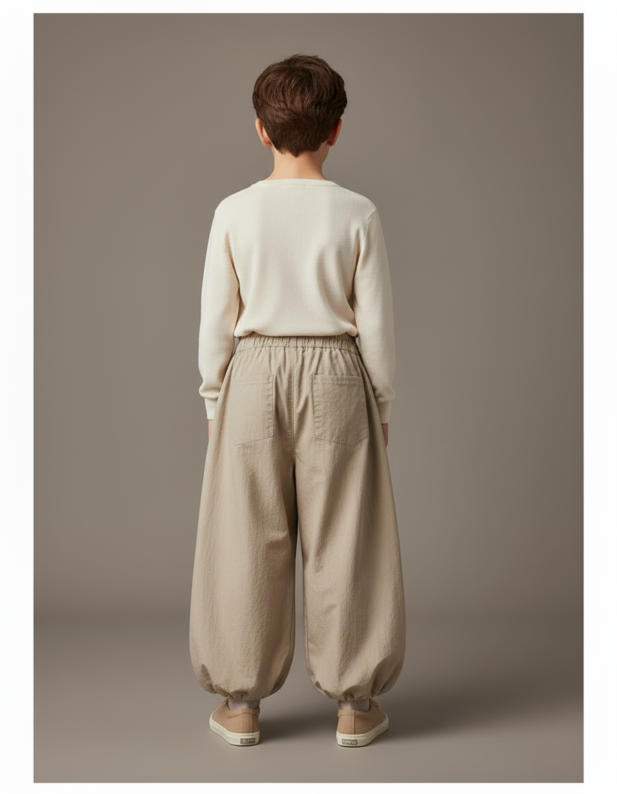Pantalon Beige Ample Coton Élastique Garçon Décontracté - Gabardine - vue 2