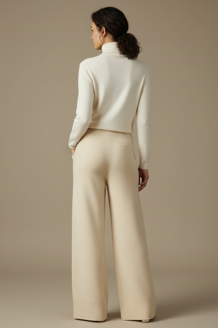 Pantalon Beige Laine Mérinos Tricoté Large Doux - Maille - vue 2