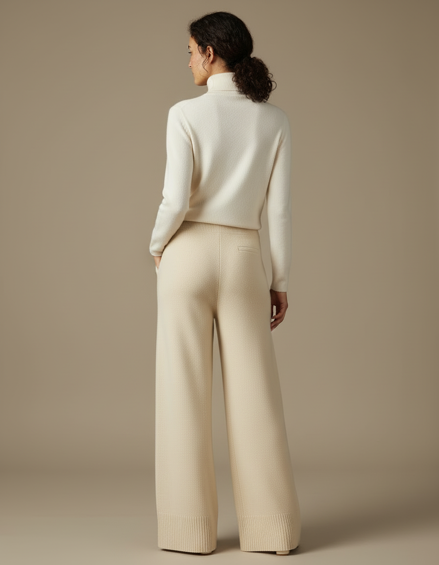 Pantalon Beige Laine Mérinos Tricoté Large Doux - Maille - vue 2