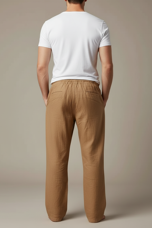 Pantalon Beige Lin Ample Imprimé Plume Oiseaux Homme - vue 2