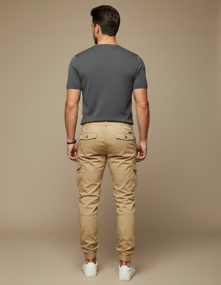 Pantalon Beige Cargo Coton Décontracté Confortable Homme - vue 2