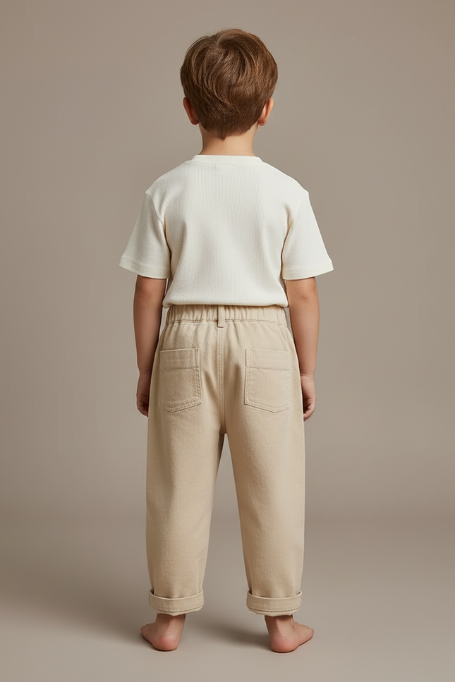 Pantalon Beige Cargo Coton Ample Confortable Enfant - Toile - vue 2