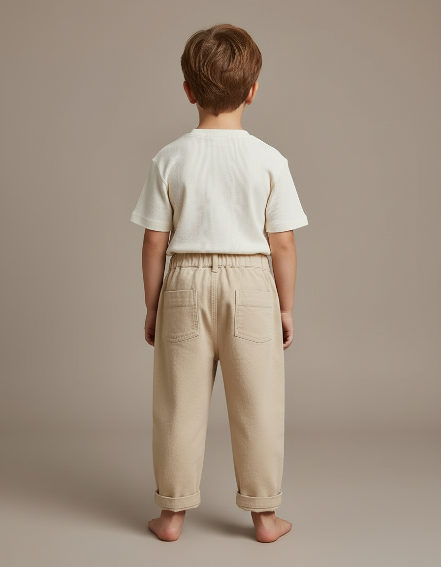 Pantalon Beige Cargo Coton Ample Confortable Enfant - Toile - vue 2