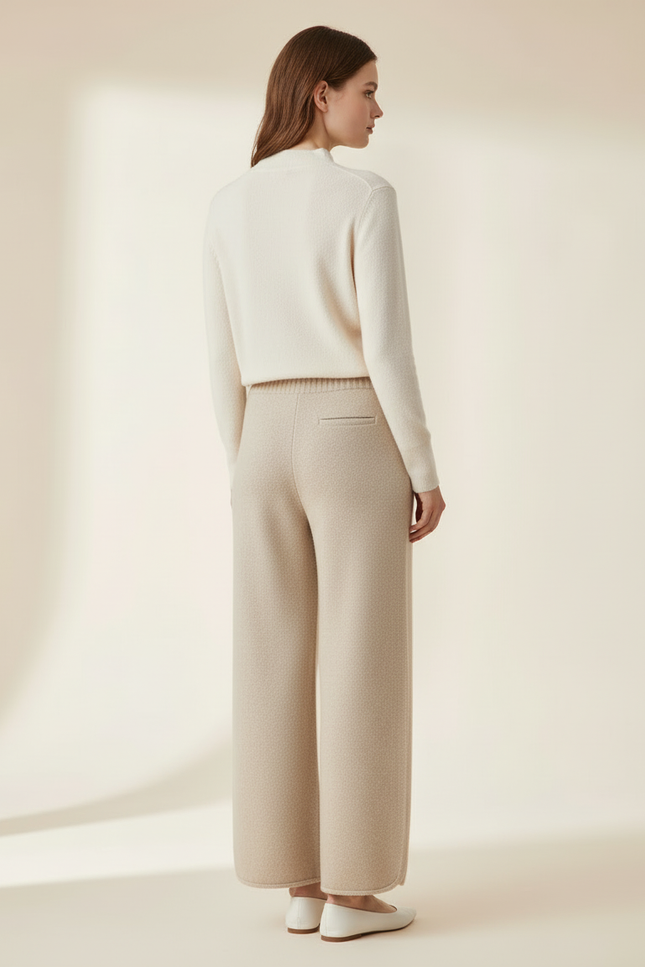 Pantalon Beige Laine Ample Tricoté Confortable Femme - vue 2