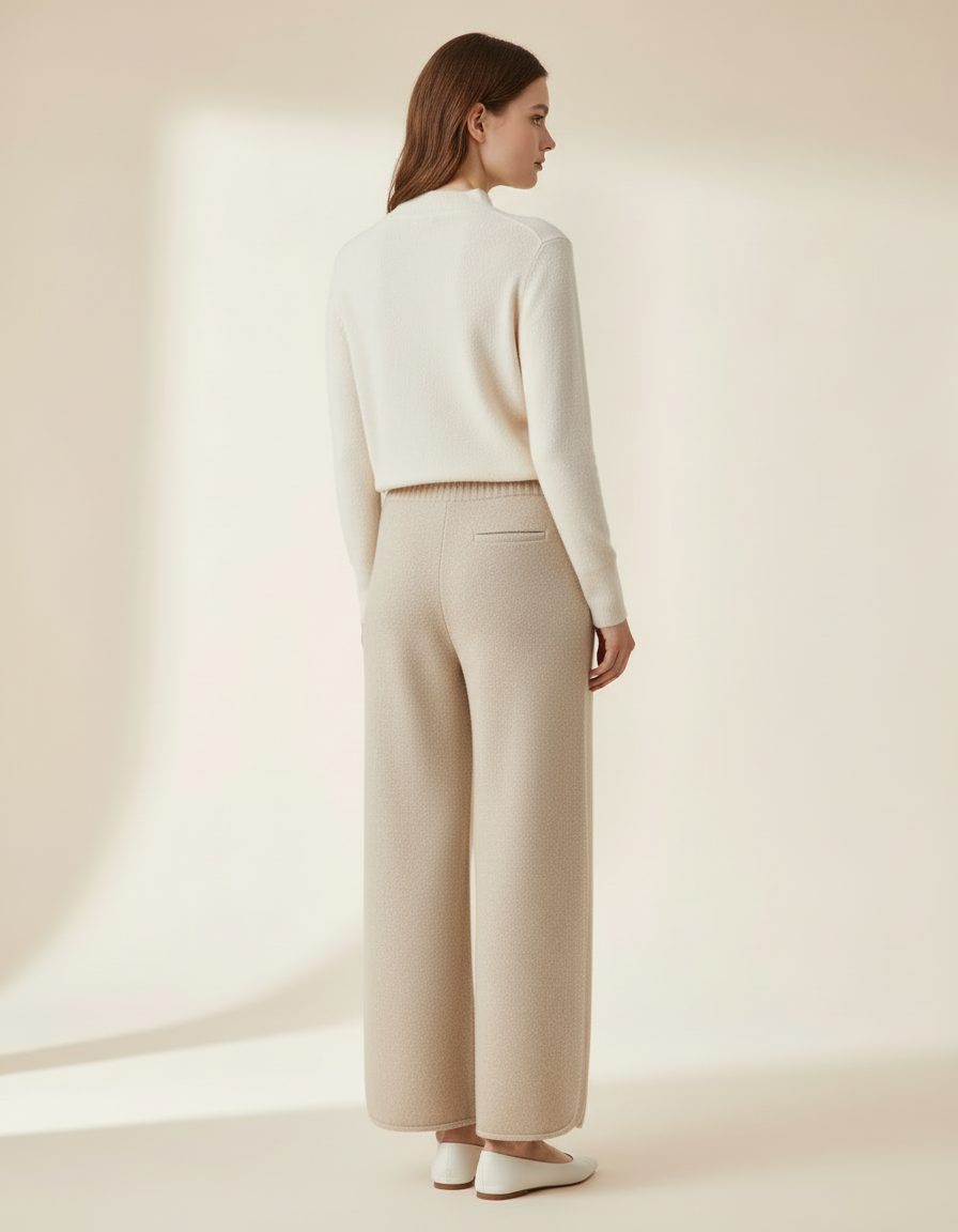 Pantalon Beige Laine Ample Tricoté Confortable Femme - vue 2